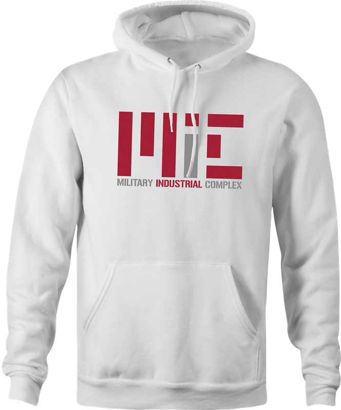 funny military industrial complex MIT university mashup hoodie men's white 