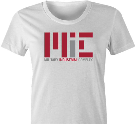 funny military industrial complex MIT university mashup t-shirt women's white 