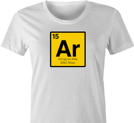 Funny AR-15 periodic table of the elements parody women's white t-shirt