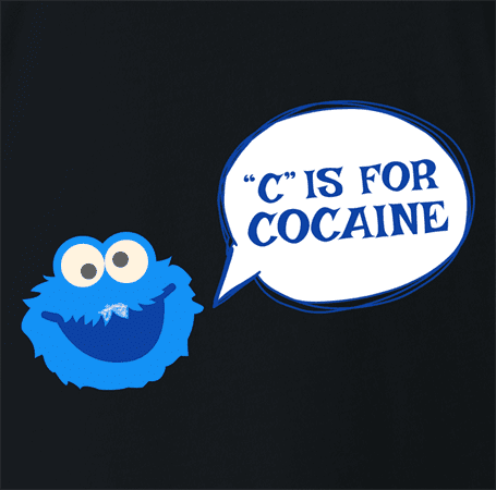 funny C is For Cocaine cookie t-shirt men's black