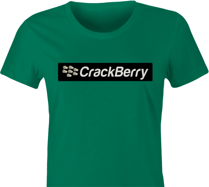 Funny crackberry women's green cell phone parody t-shirt