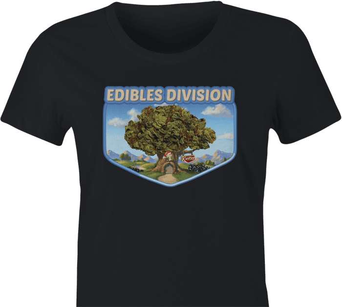 funny weed edible t-shirt keebler elf parody women's black