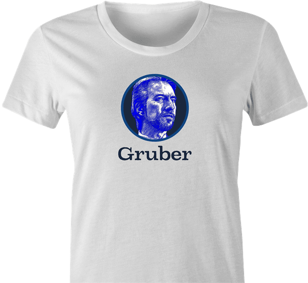 funny Die Hard Hans Gruber Gerber Baby Food Mashup white women's t-shirt