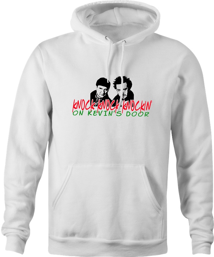 funny Home Alone Knocking On Kevins Door Parody white hoodie