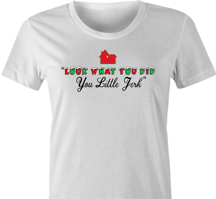 funny Home Alone you little jerk for x-mas and christmas holiday season Parody women's t-shirt white 