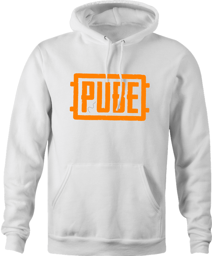 Pube PUBG multiplayer parody gaming white hoodie