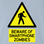 Zombie Walking With Cellphone funny t-shirt light blue