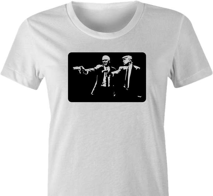 funny donald trump mike pence pulp fiction women's white t-shirt 