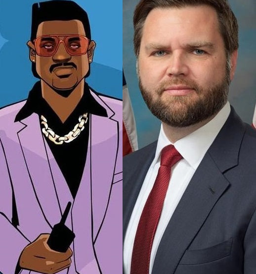 When Politics Meets Pixelated Mayhem: The JD Vance vs. Lance Vance GTA: Vice City Mashup T-Shirt