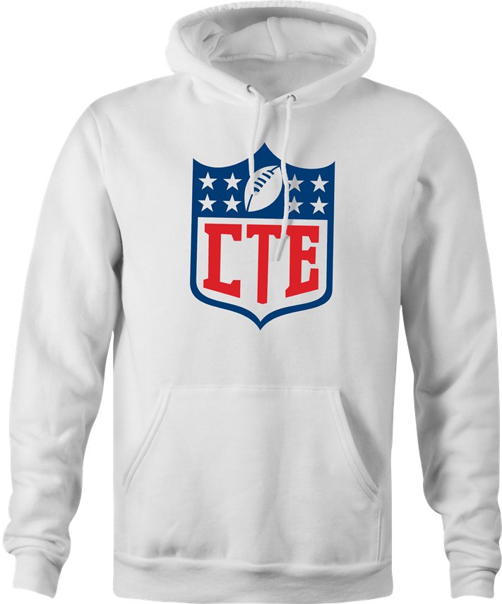 funny CTE chronic traumatic encephalopathy football logo hoodie men's white 