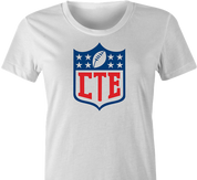 funny CTE chronic traumatic encephalopathy football logo t-shirt women's white 
