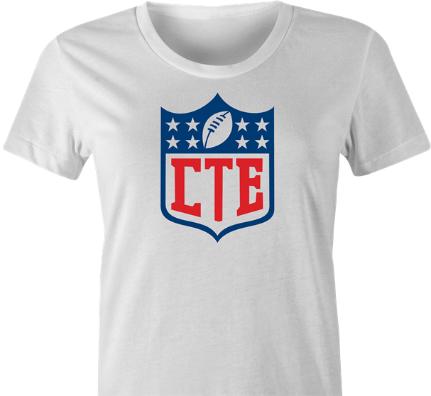 funny CTE chronic traumatic encephalopathy football logo t-shirt women's white 