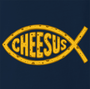 funny jesus fish logo Cheesus cheese parody t-shirt men's navy blue 
