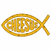 funny jesus fish logo Cheesus cheese parody t-shirt men's white 