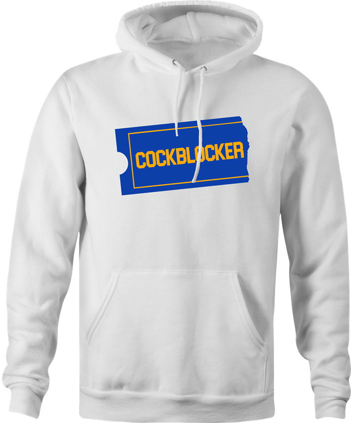 funny blockbuster Cockblocker parody hoodie men's white