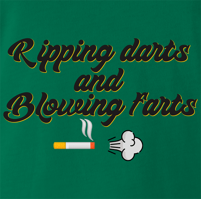hilarious men's green darts and farts cigarette smoker t-shirt 
