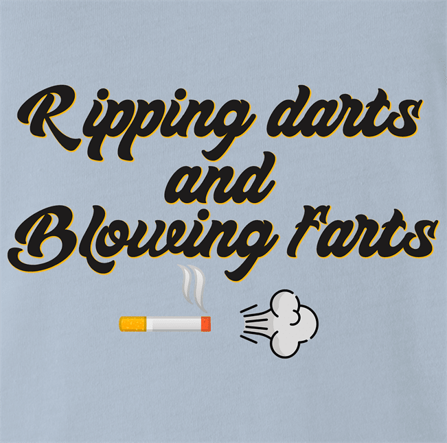 hilarious men's light blue darts and farts cigarette smoker t-shirt 
