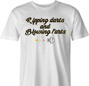 hilarious men's white darts and farts cigarette smoker t-shirt 