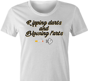 hilarious wo
men's white darts and farts cigarette smoker t-shirt 