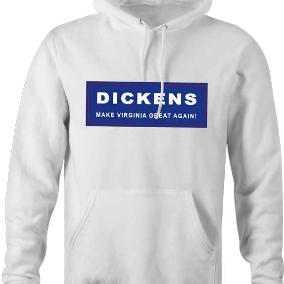 Elevate your political wardrobe with our exclusive campaign shirt featuring the visionary Mayor Dickens, hailed as a fearless leader in The Virgin League. - White Hoodie