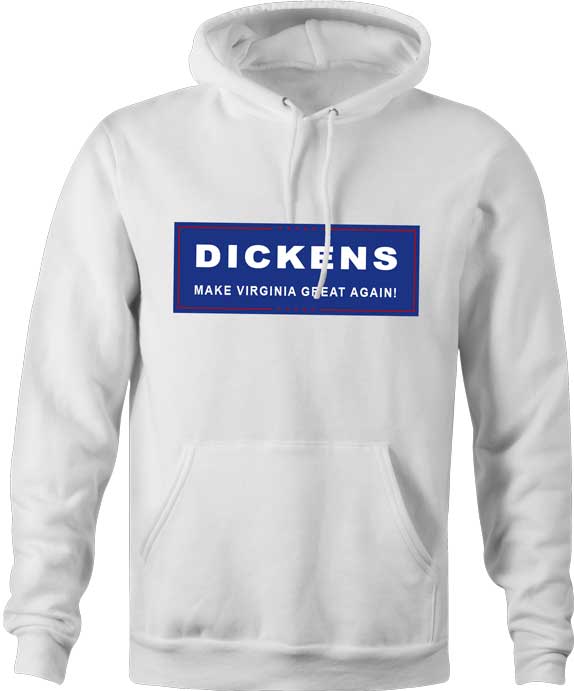Elevate your political wardrobe with our exclusive campaign shirt featuring the visionary Mayor Dickens, hailed as a fearless leader in The Virgin League. - White Hoodie