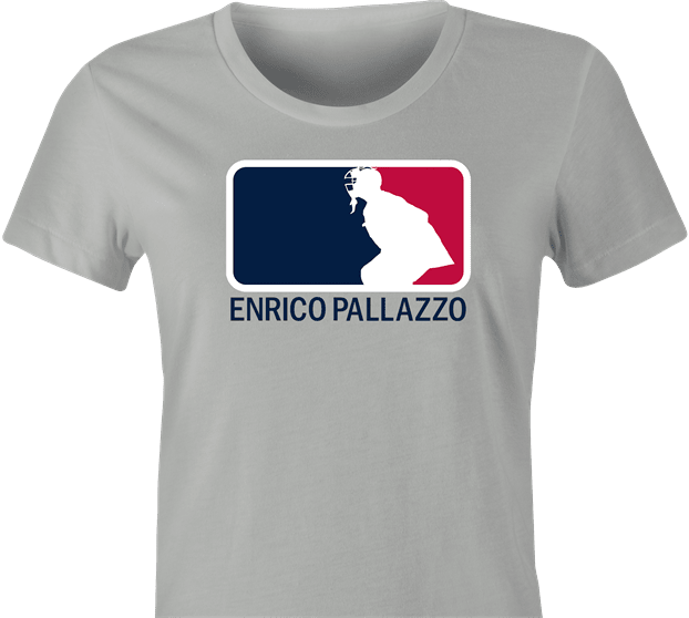 funny naked gun enrico pallazzo major league baseball parody t-shirt women's grey 