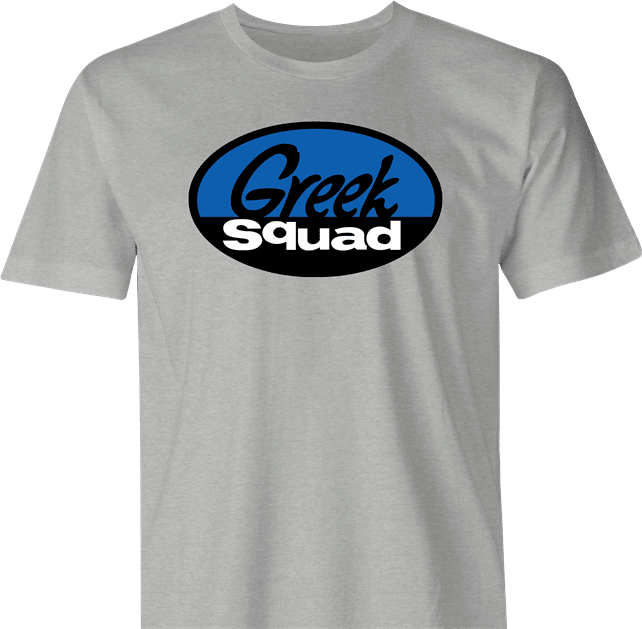 funny geek squad greek squad parody t-shirt men's grey