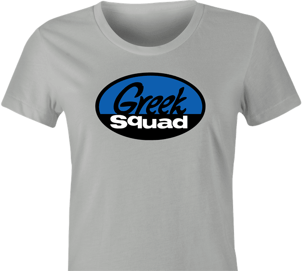 funny geek squad greek squad parody t-shirt women's grey