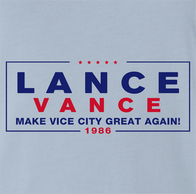 funny donald trump jd vance gta vice city political sign parody t-shirt men's light blue 