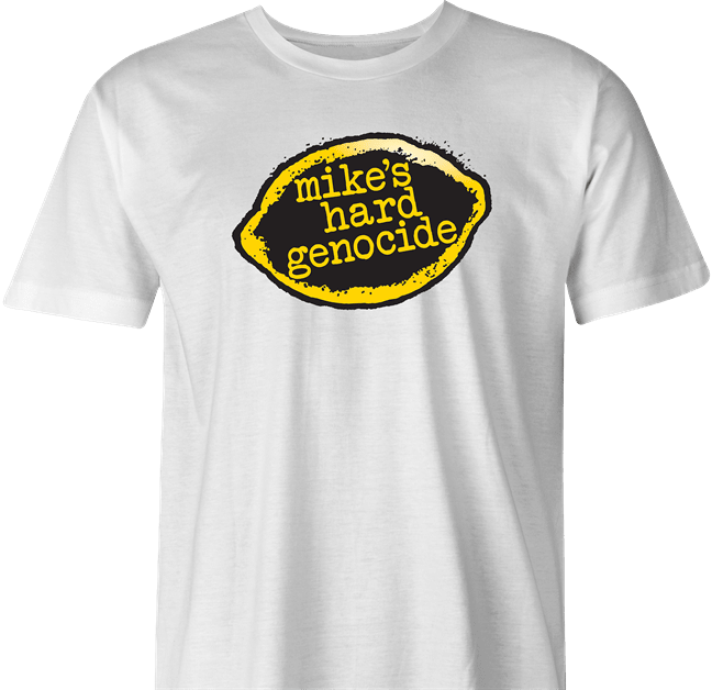 funny mike's hard lemonade genocide parody t-shirt men's white 