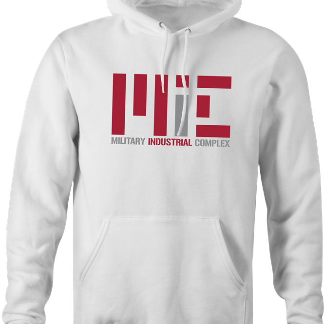 funny military industrial complex MIT university mashup hoodie men's white 