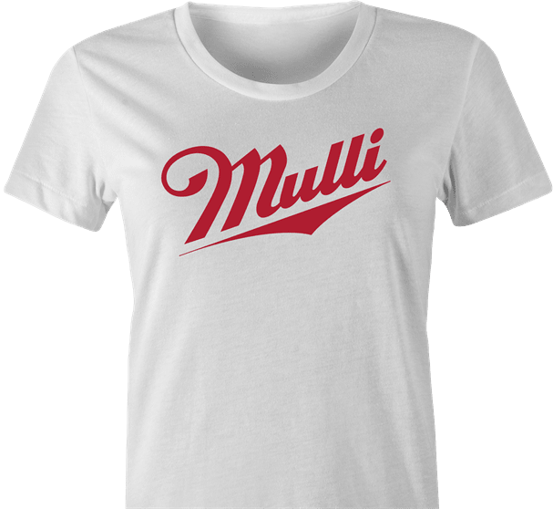 funny miller beer logo mulligan golf t-shirt women's white 