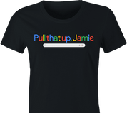funny joe rogan experience young jamie google logo t-shirt women's black
