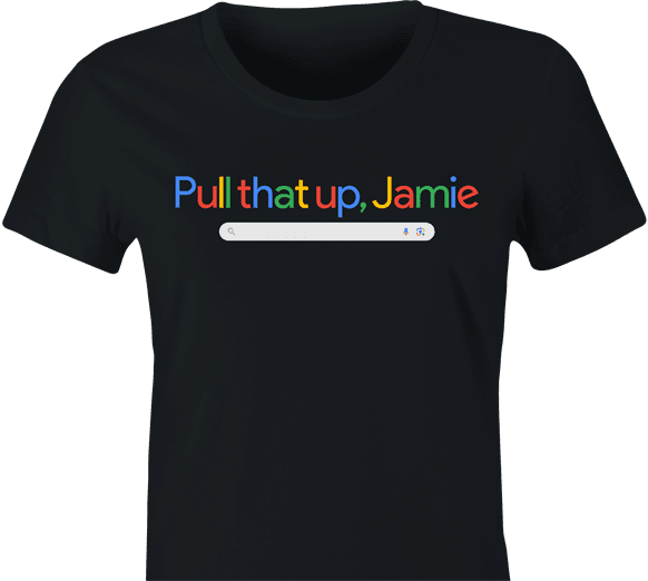 funny joe rogan experience young jamie google logo t-shirt women's black