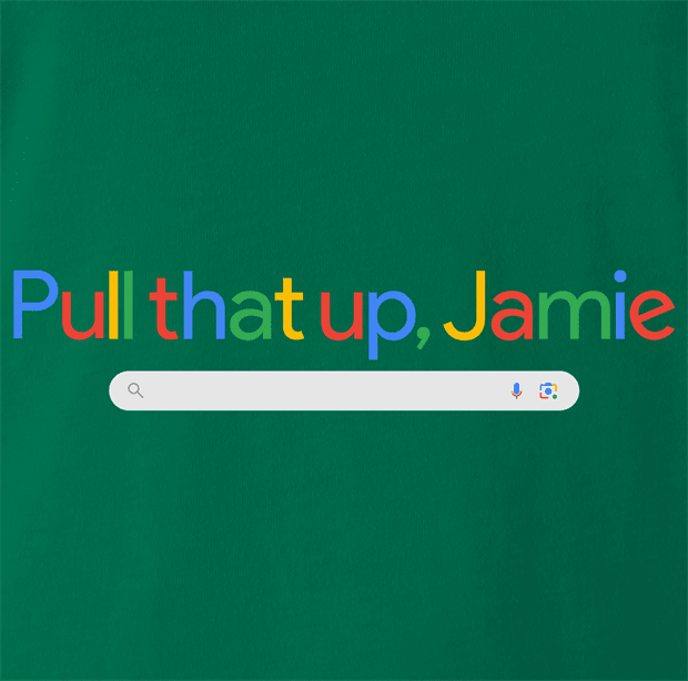 funny joe rogan experience young jamie google logo t-shirt men's green