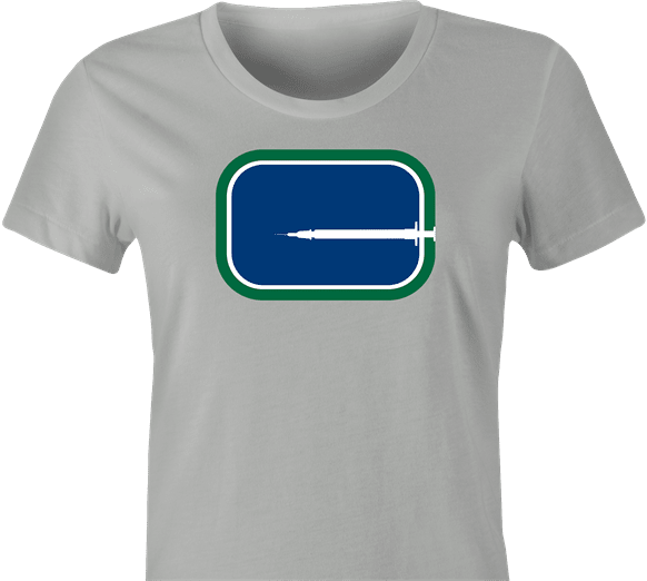 funny vancouver canucks safe injection site t-shirt women's grey 