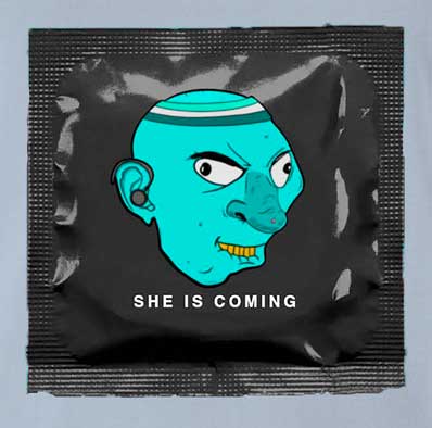 The ultimate defense against unexpected surprises, this long-lasting condom will have you covered for years to come. Perfect for those who need protection that never quits, even if you do! - Light Blue T-Shirt