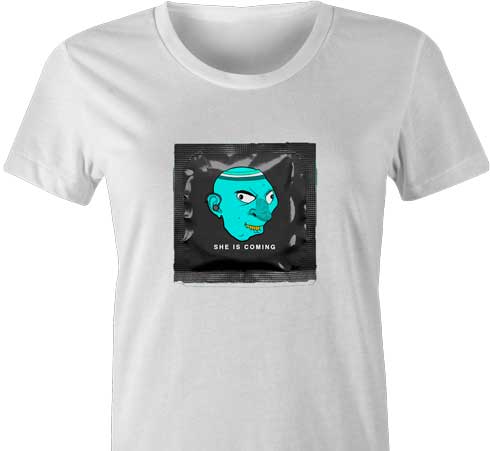 The ultimate defense against unexpected surprises, this long-lasting condom will have you covered for years to come. Perfect for those who need protection that never quits, even if you do! - Womens White T-Shirt