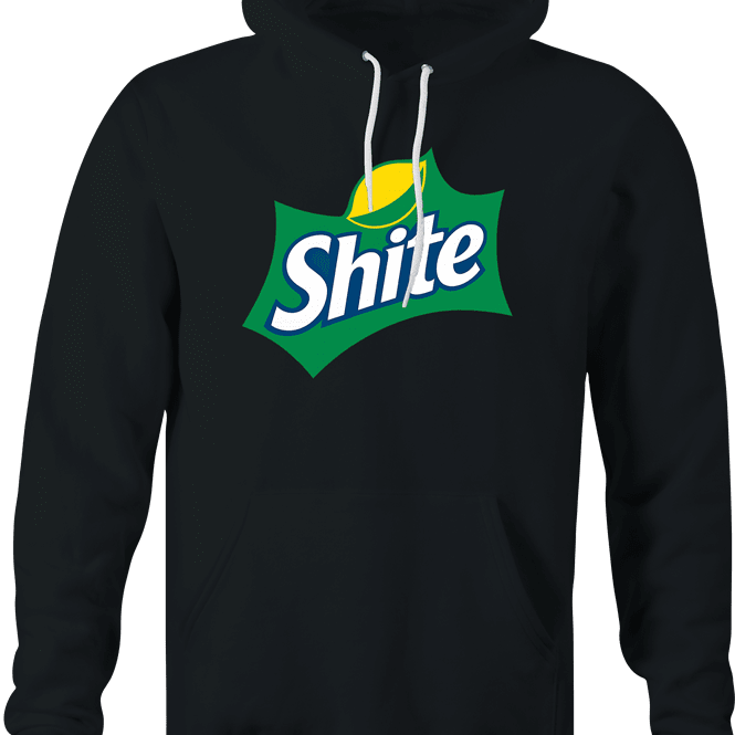 funny sprite logo shite scottish swear word men's black hoodie 