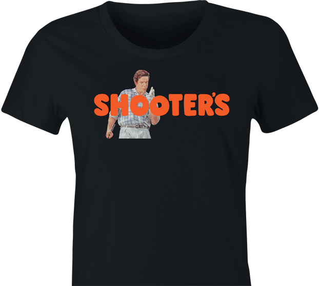 funny happy gilmore shooter mcgavin hooters golf mashup t-shirt women's black 