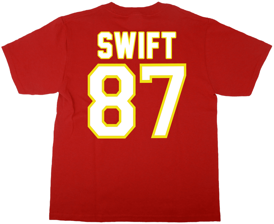funny travis kelce taylor swift kc chiefs jersey mashup t-shirt men's red