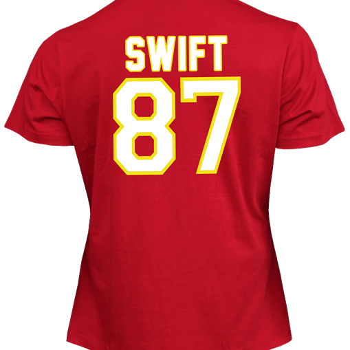 funny travis kelce taylor swift kc chiefs jersey mashup t-shirt women's red