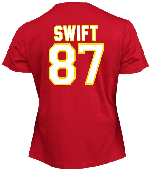 funny travis kelce taylor swift kc chiefs jersey mashup t-shirt women's red