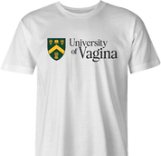funny university of regina university of vagina mashup t-shirt men's white