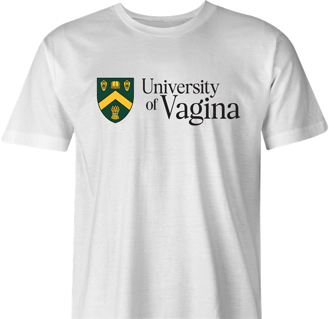 funny university of regina university of vagina mashup t-shirt men's white