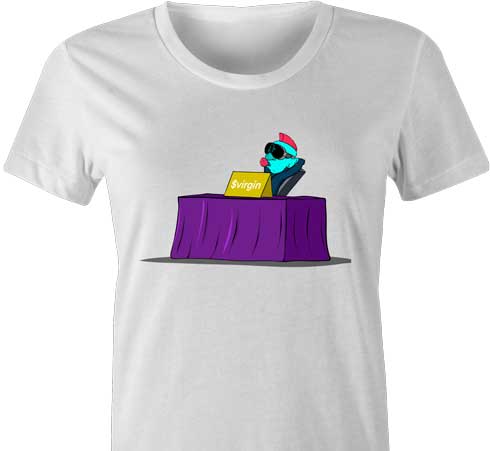 Get ready for a wild ride in the crypto world with $VIRGIN! This memecoin is turning heads and causing chaos in the best way possible. And just like holding onto our virginity, we'll be hodling onto this coin for a while - Womens White Tee