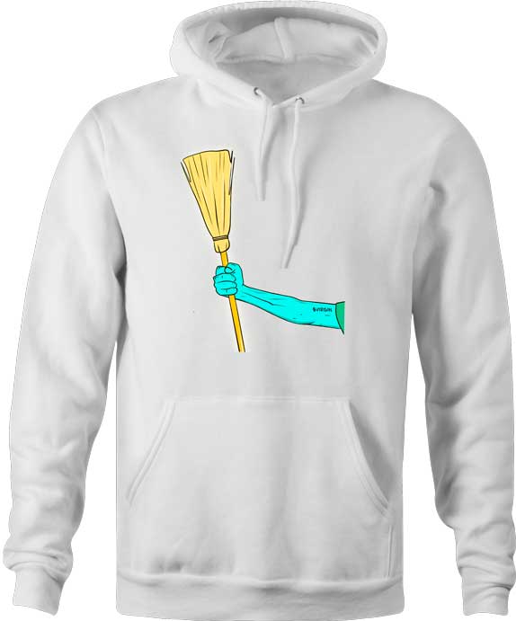 Sweep The Floor! Our NFT Virgins are a messy bunch and constantly need to sweep up. Say goodbye to brokies and hello to Virginia. Time to clean up your act! - Mens White Parody Hoodie