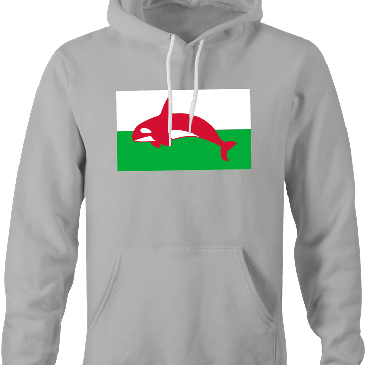 funny wales flag whale hoodie men's grey