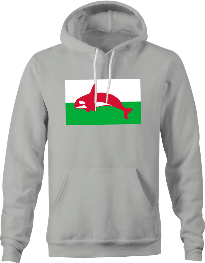 funny wales flag whale hoodie men's grey