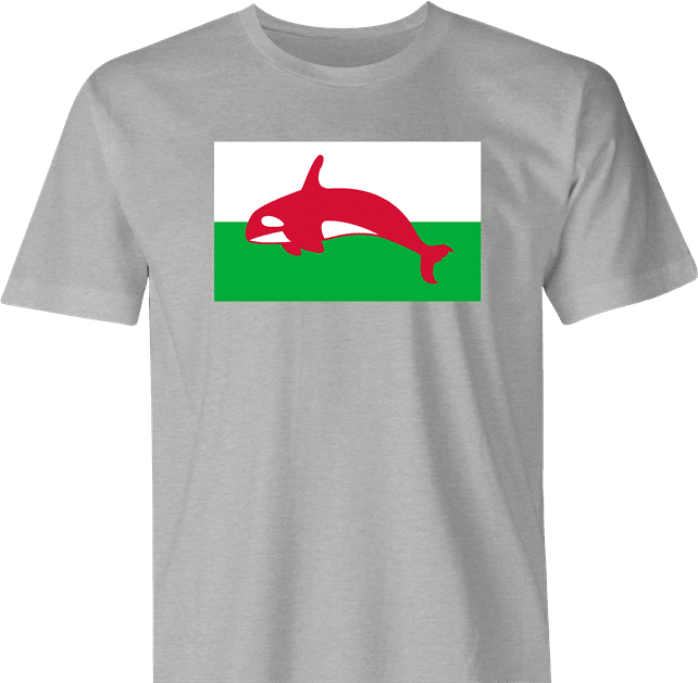 funny wales flag whale t-shirt men's grey